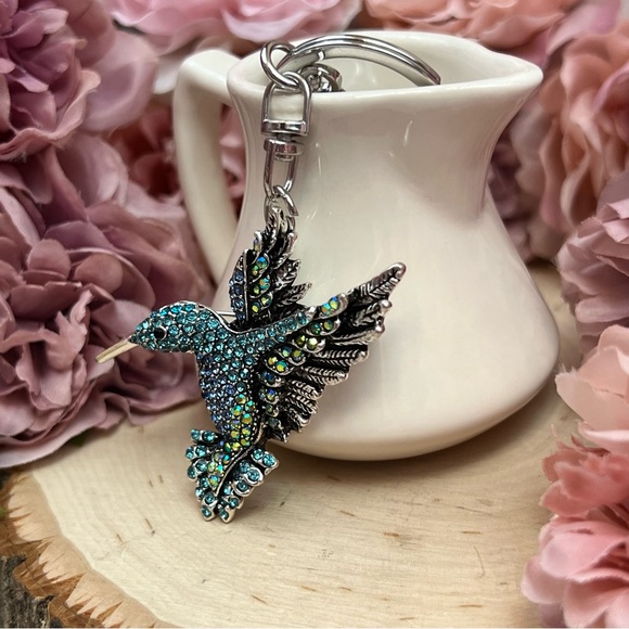 Beautiful Blue Crystal Hummingbird Keychain Charm - Picture 2 of 15